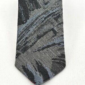 Vintage Jordache Abstract Brushstroke Woven Silk Blend Necktie Grey Black Blue